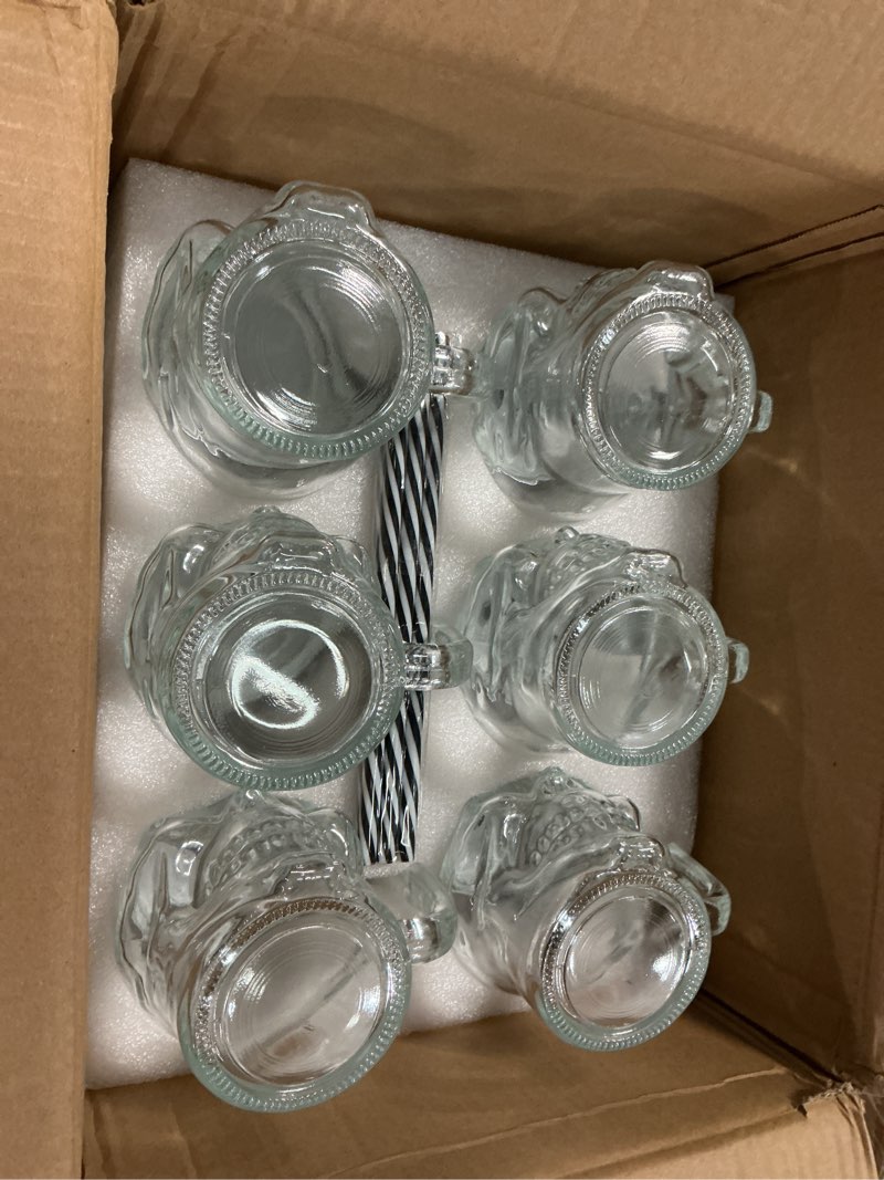 Condition photo showing New/Like New for topzea 6 pack skull mason jars with handle, 16 oz glass beer mugs gothic wide mouth tumbler cup with straws and lids, novelty pub bar mug halloween drinking glasses for beverage, liquor, mix cocktail