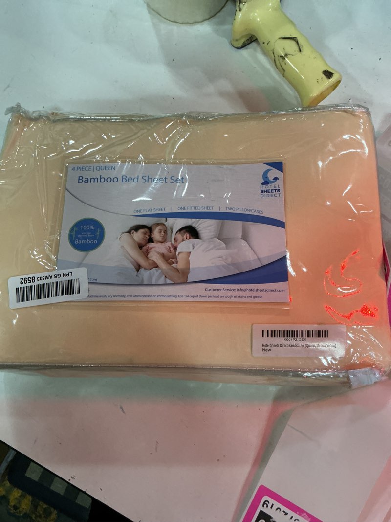 Condition photo showing New/Like New for hotel sheets direct 4 piece bed sheet set queen size, 100% viscose derived from bamboo sheets set with 2 pillowcases, cooling & breathable luxury bedding, moisture-wicking & silky soft, light yellow 08 - light yellow queen