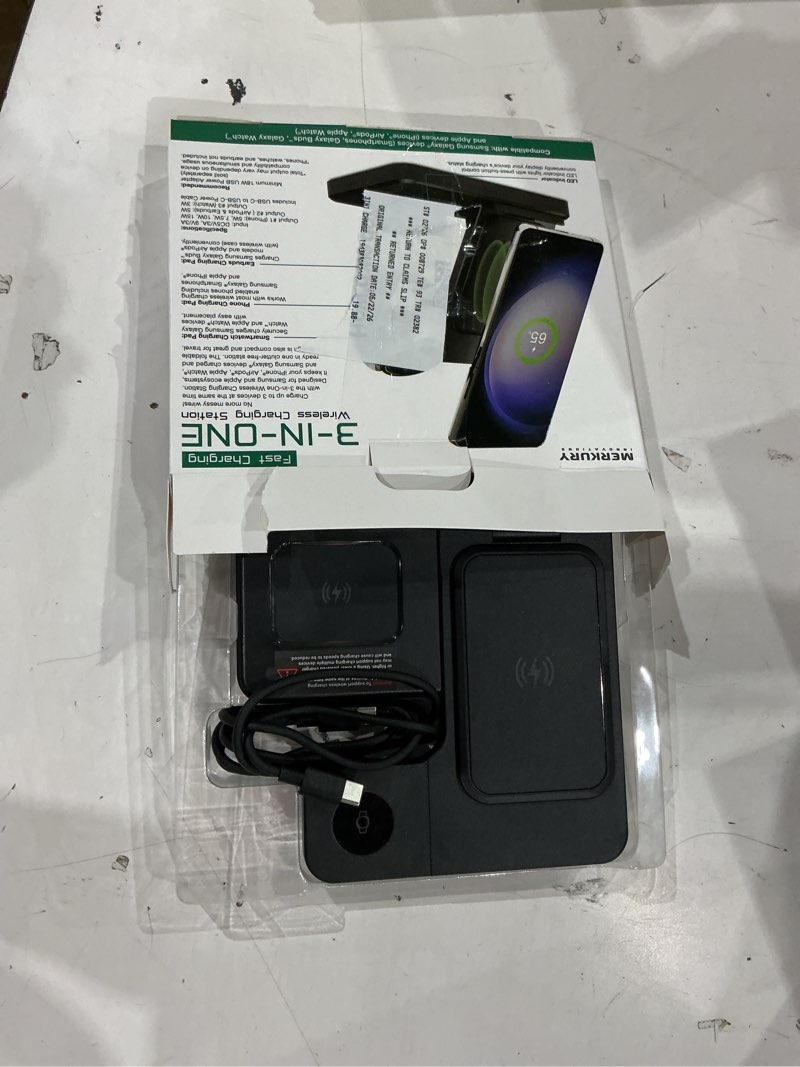 Condition photo showing Good Condition for merkury innovations 3-in-1 wireless charging station for iphone, apple watch, airpods, samsung galaxy phone, watch & buds – foldable, black