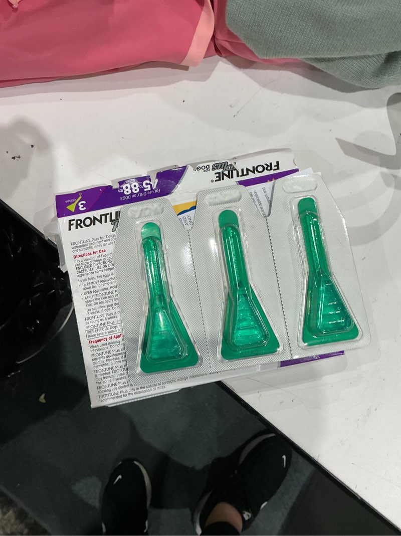 Condition photo showing Good Condition for frontline plus liquid dog flea and tick drops 9.8% fibronil, 8.8% (s)-methoprene 0.09 oz
