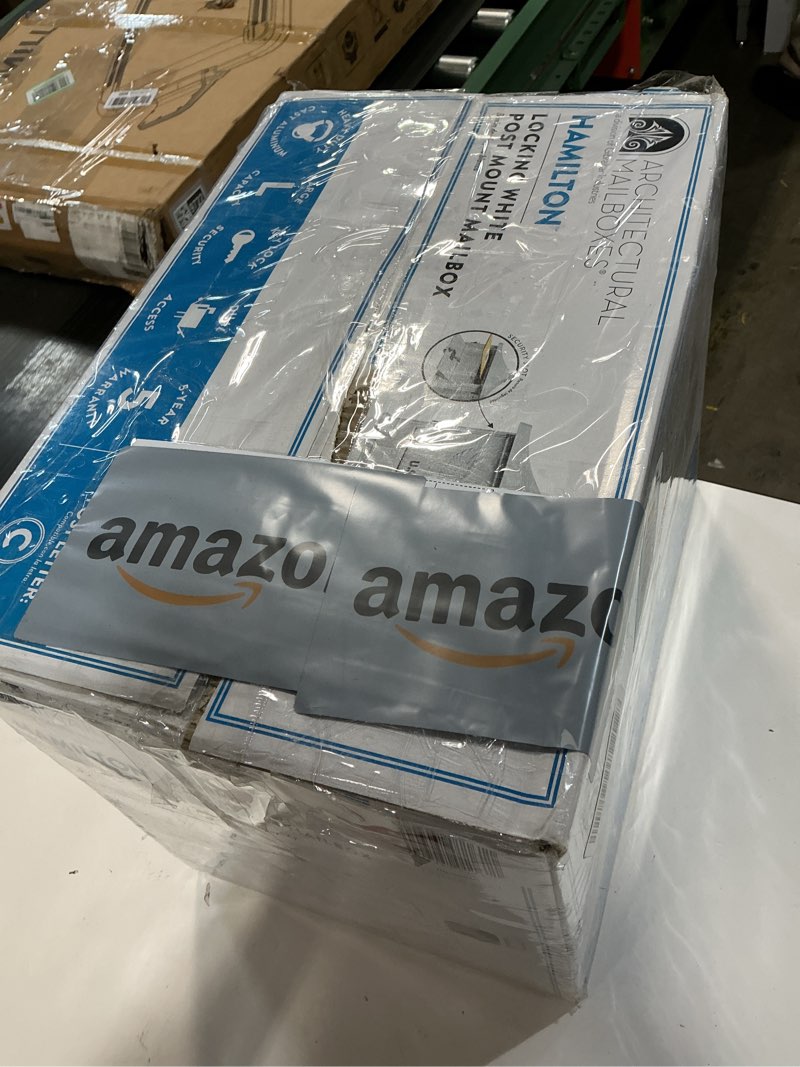 Condition photo showing New/Like New for Architectural Mailboxes Hamilton™ Secure, Locking USPS Approved Heavy Duty, Cast Aluminum Metal Post Mounted Mail Box for Outside, White Large Curbside Mailbox with Magnetic, Lockable Double Doors