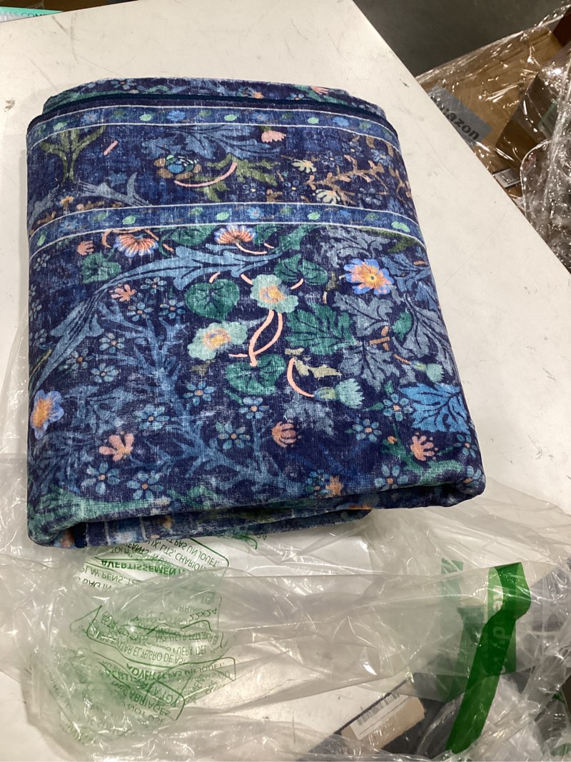 Condition photo showing Good Condition for lahome floral washable area rugs 5x7, soft blue rugs for living room | bedroom boho non slip low pile forest stain resistance giverny carpet for farmhouse dining room office, blue blue 5' x 7' (rectangular)