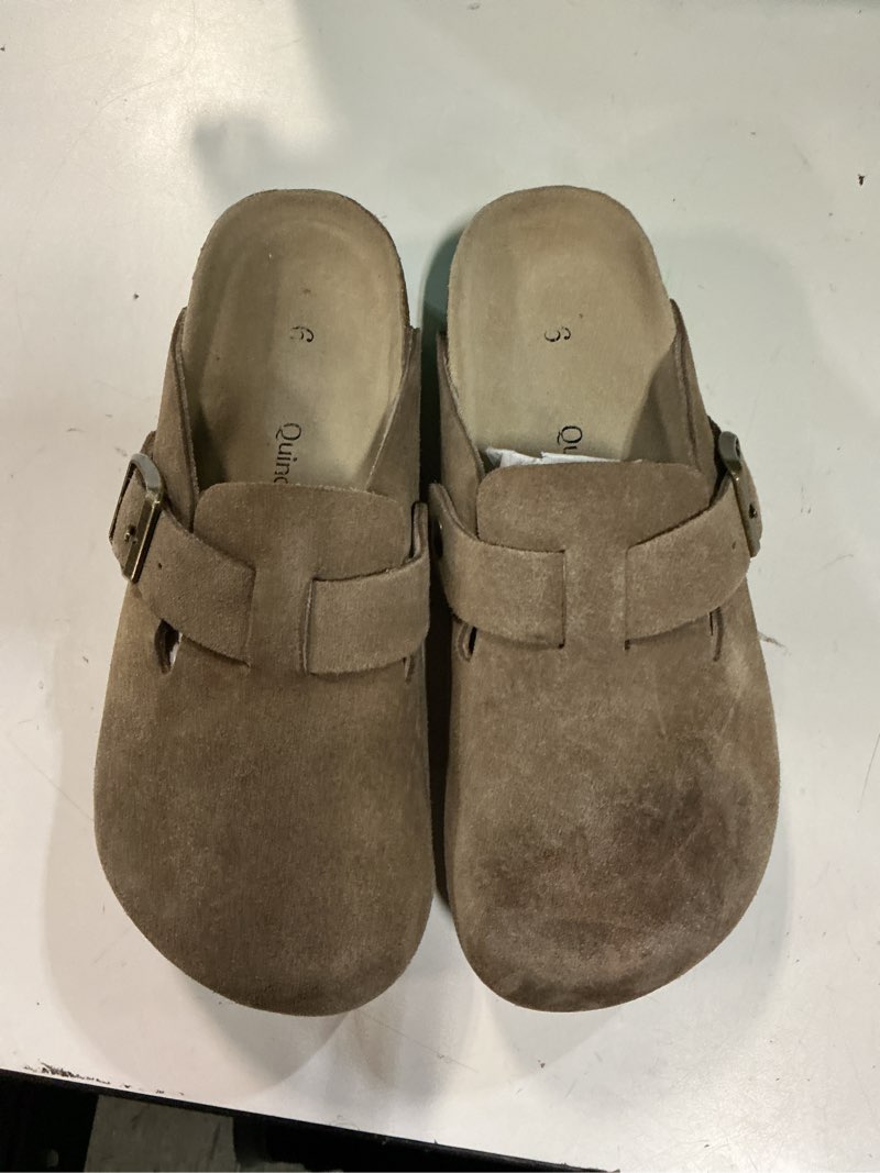 Condition photo showing Good Condition for water repellent suede clog mule size 6 
