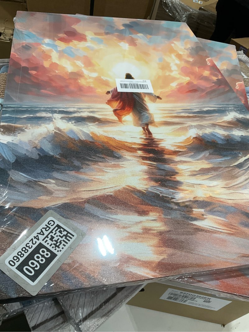 jesus walking on water canvas wall art christian god wall decor sacred god walking on ocean beach pa