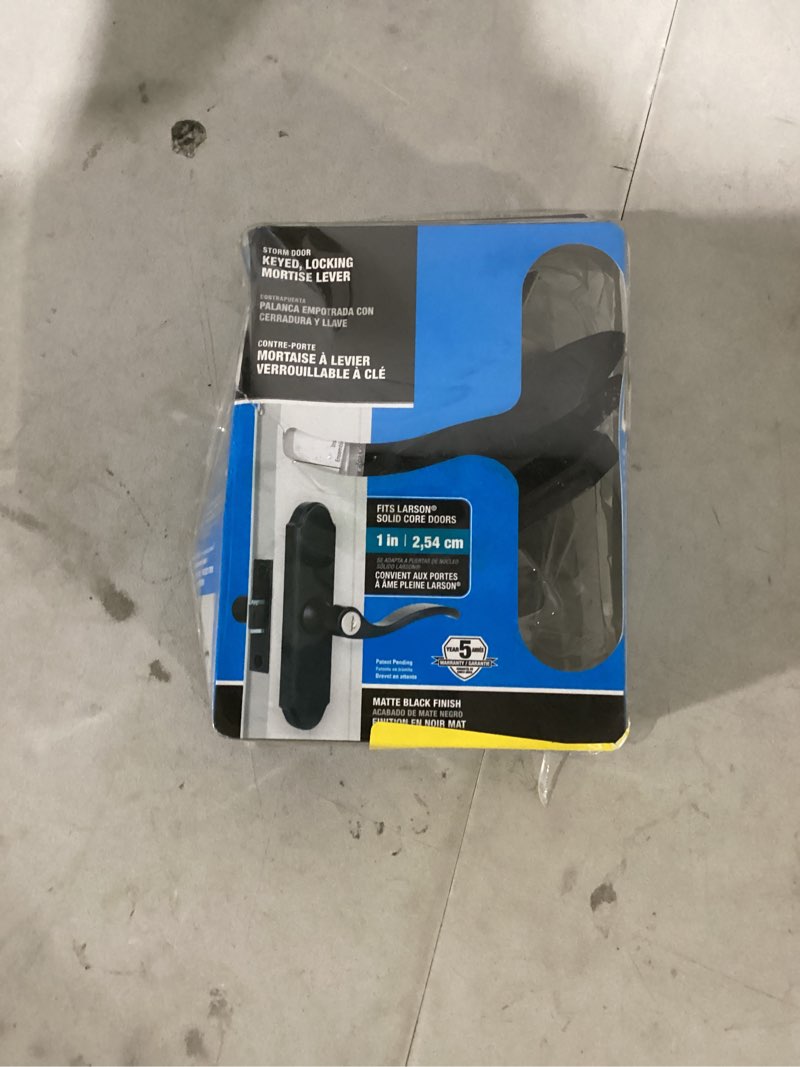 Condition photo showing As Is for wright products serenade mortise keyed lever mount latch with deadbolt fo wood core storm doors, matte black