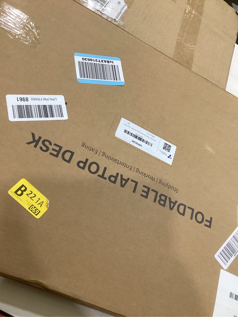 Condition photo showing Good Condition for Foldable Lap Desk, Laptop Bed Desk, Portable Lap Table, Laptop Bed Table with Cup Holder & Tablet Slot & Lifting Handle for Working Writing Drawing & Eating - Gray Wood