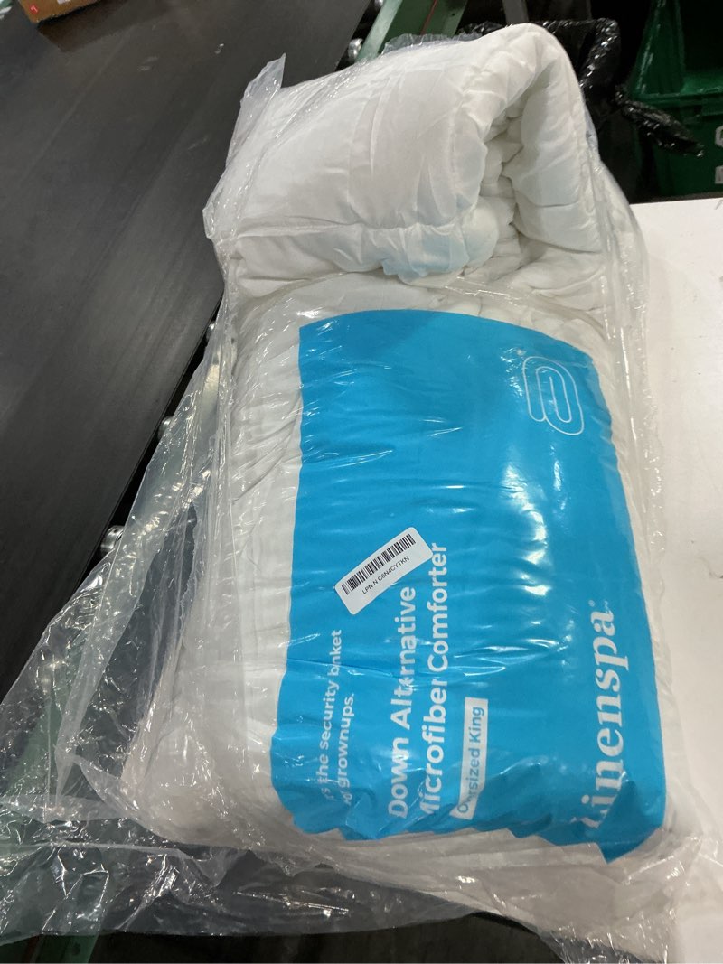 Condition photo showing As Is for linenspa comforter duvet insert oversized king white down alternative all season microfiber-oversized king size - box stitched white oversized king