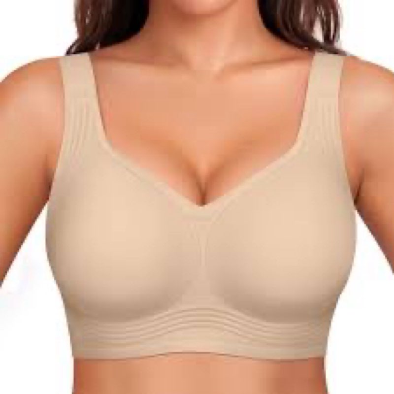Jelly Bras for Women Full Coverage Plus Size Tshirt Bra Back Fat Smoothing Wireless Brasieres, Beige, 3XL