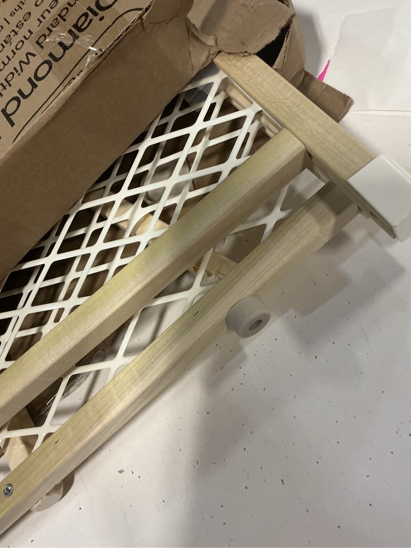 Condition photo showing As Is for toddleroo by north states - diamond mesh wooden baby gate: pressure mounted baby gate for doorways - adjustable 26.5 to 42 inches wide - 23 inches tall