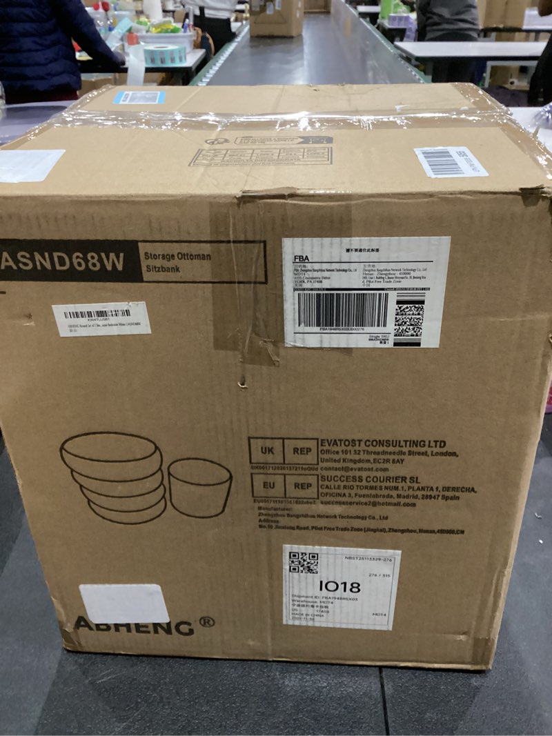 Condition photo showing New/Like New for Square Set of 2 Sherpa Nesting Storage Ottoman Stool Boucle Vanity Stool Footstool with Removeable lid Load up to 440 lbs for Livingroom Bedroom White UASND69W White 16.5" D x 16.5" W x 17.7" H