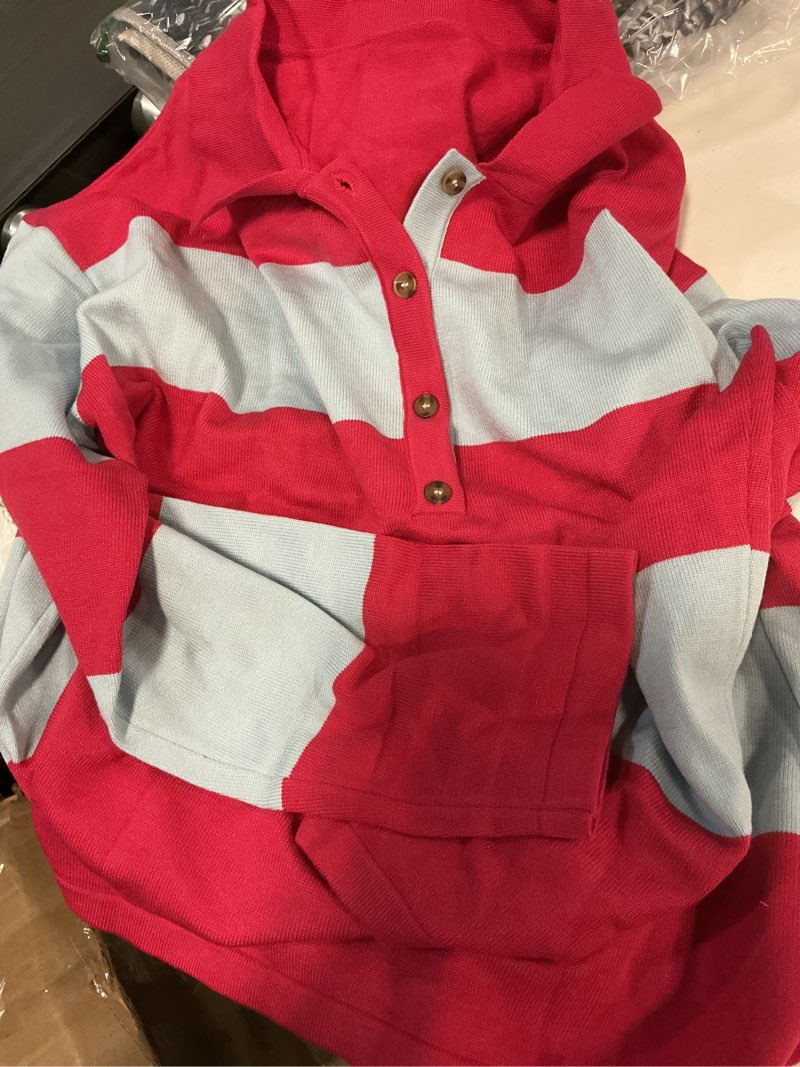 Condition photo showing Good Condition for Womens Striped Sweater Shirts Lapel Polo V Neck Long Sleeve Strip Knit Pullover Casual Layer Top Jumper Y2K Shirt Large