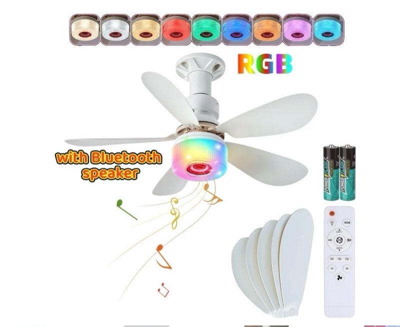 ceiling fans with lights,fan light with multi-color rgb adjustable brightness and bluetooth speaker,20.5-inch crystal fan ambient light screw-in fan light with remote control 