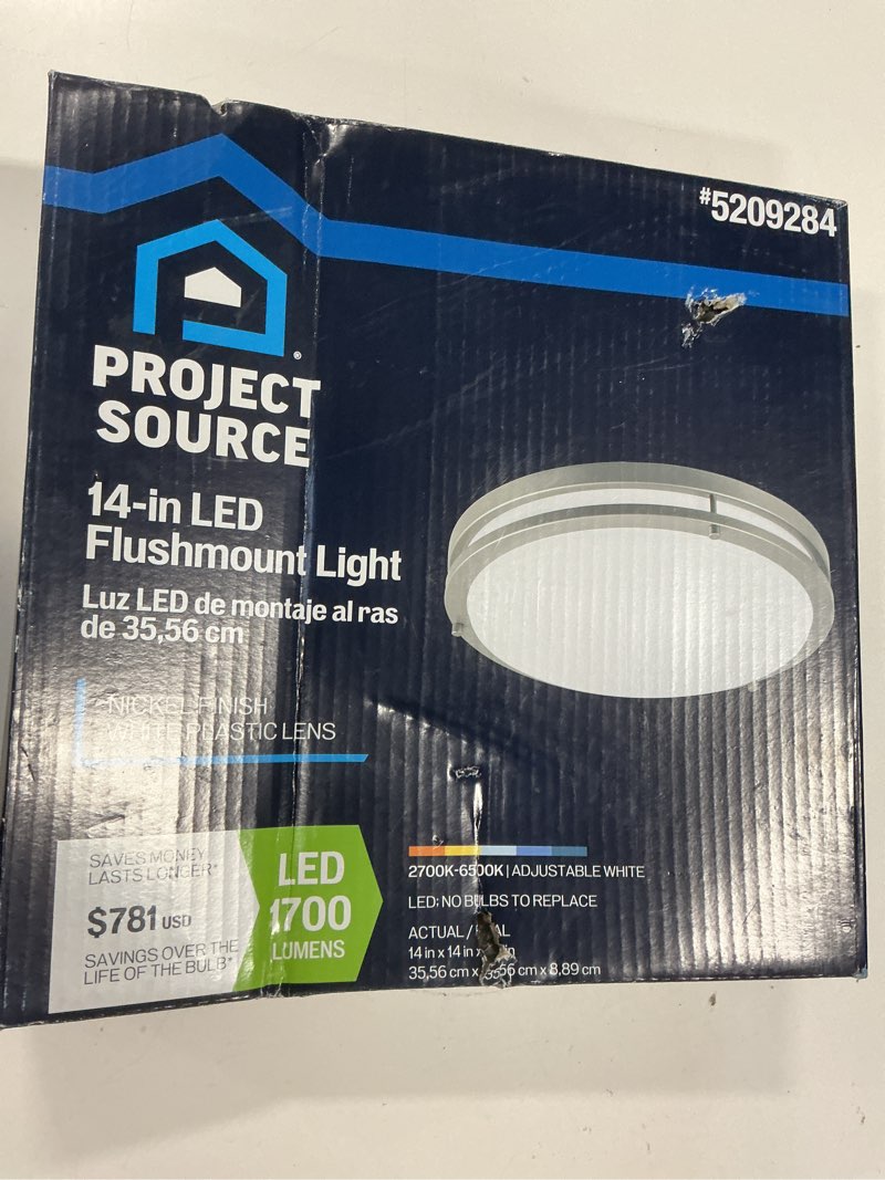 Condition photo showing New/Like New for Maxxima 14 in. LED Flush Mount Ceiling Light, 2500 Lumens, 5 CCT 2700K/3000K/3500K/4000K/5000K Panel Light, White Trim Round Fixture, Dimmable for Modern Bedroom, Kitchen, and Living Room Lighting