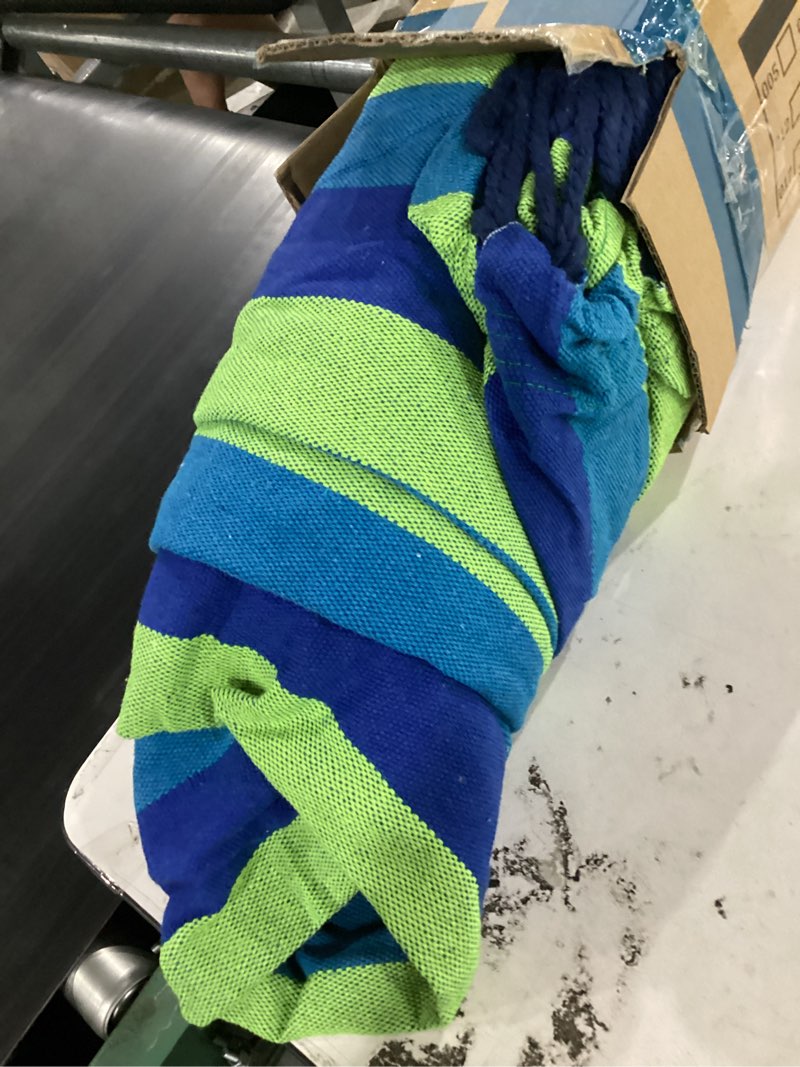 Condition photo showing Good Condition for suncreat hammock 2 person heavy duty, freestanding hammock, soft pillow, green stripes green&blue