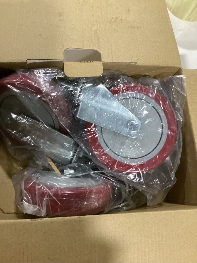 Condition photo showing New/Like New for finnhomy swivel caster wheels 5 inch threaded stem casters set of 4 heavy duty 3/8"-16 x 1 anti-wear polyurethane industrial castor wheels for cart/furniture load bearing 2200 lbs smooth casters red 5 inch 3/8"-16x1" (no brake)