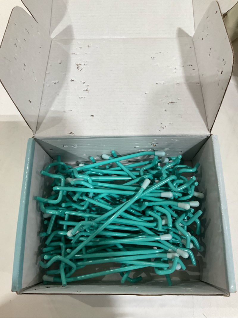 Condition photo showing As Is for HUHOLE Pegboard Hooks 4 Inch 50PC, Blue Peg Board Hooks, Fit 1/4" or 1/8" Pegboard, Ideal Peg Board Organizer Accessories for Garage Tool Organization, Wall Storage (Blue, 4 Inch) 4 Inch Blue