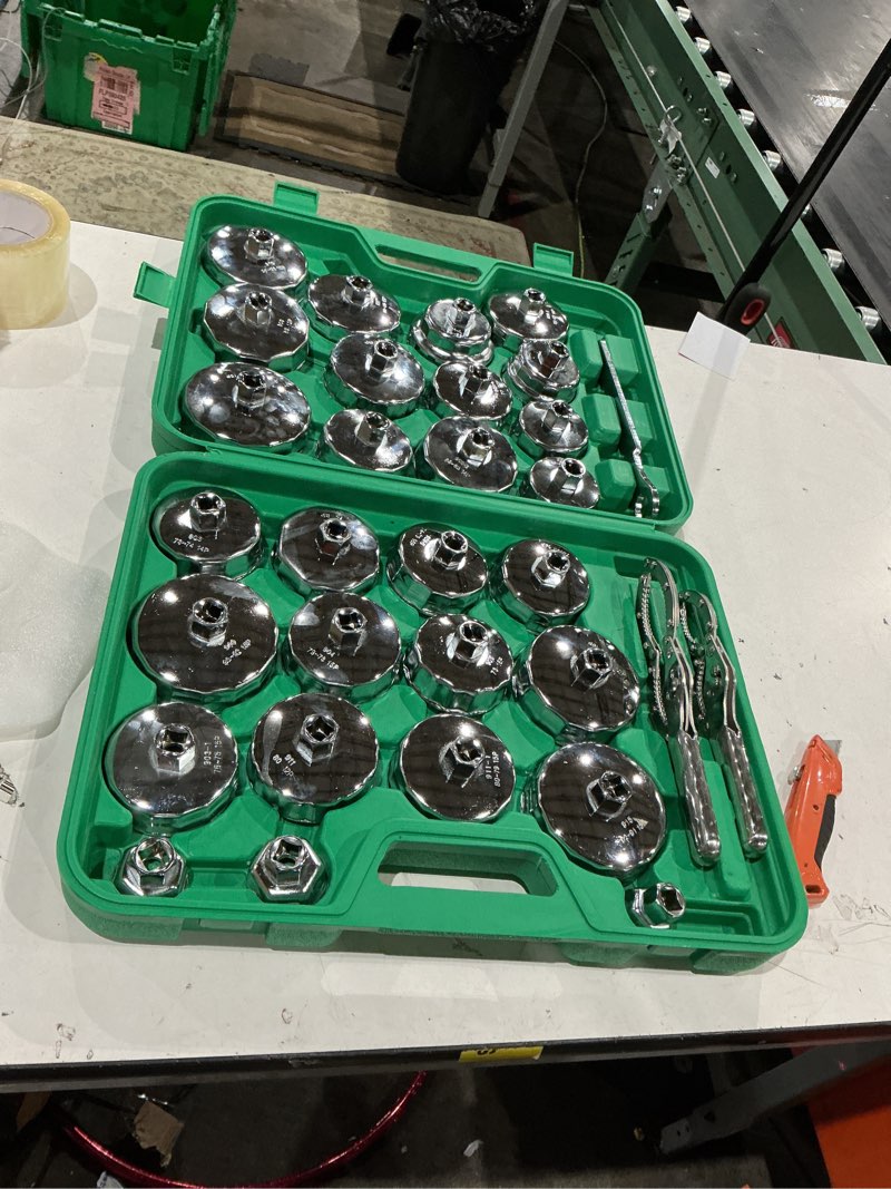 Condition photo showing Good Condition for 31pcs oil filter wrench set, stainless steel oil filter cap socket, 1/2" drive 27mm 32mm 36mm 64mm-101mm oil filter removal tool, for vw, ford, chevrolet, honda, toyota, nissan, audi, bmw, etc