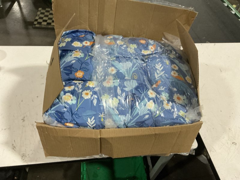 Condition photo showing Good Condition for wicker chair cushions, waterproof outdoor loveseat cushions for patio furniture, tufted wicker furniture cushions, 1 loveseat and 2 u-shaped cushions (blue floral) blue floral wicker chair cushion