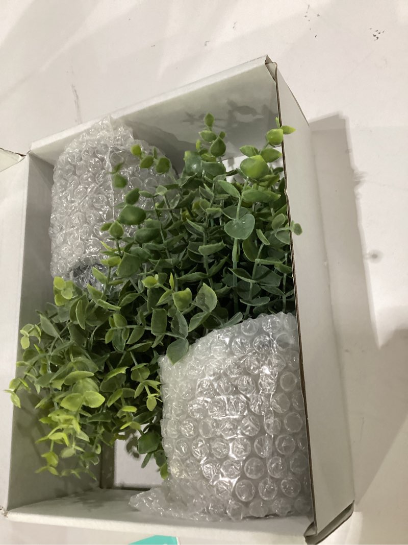 Condition photo showing New/Like New for der rose 3 pack mini potted fake plants artificial plastic eucalyptus plants topiaries for home office desk farmhouse shelf room bathroom decor(sage green)