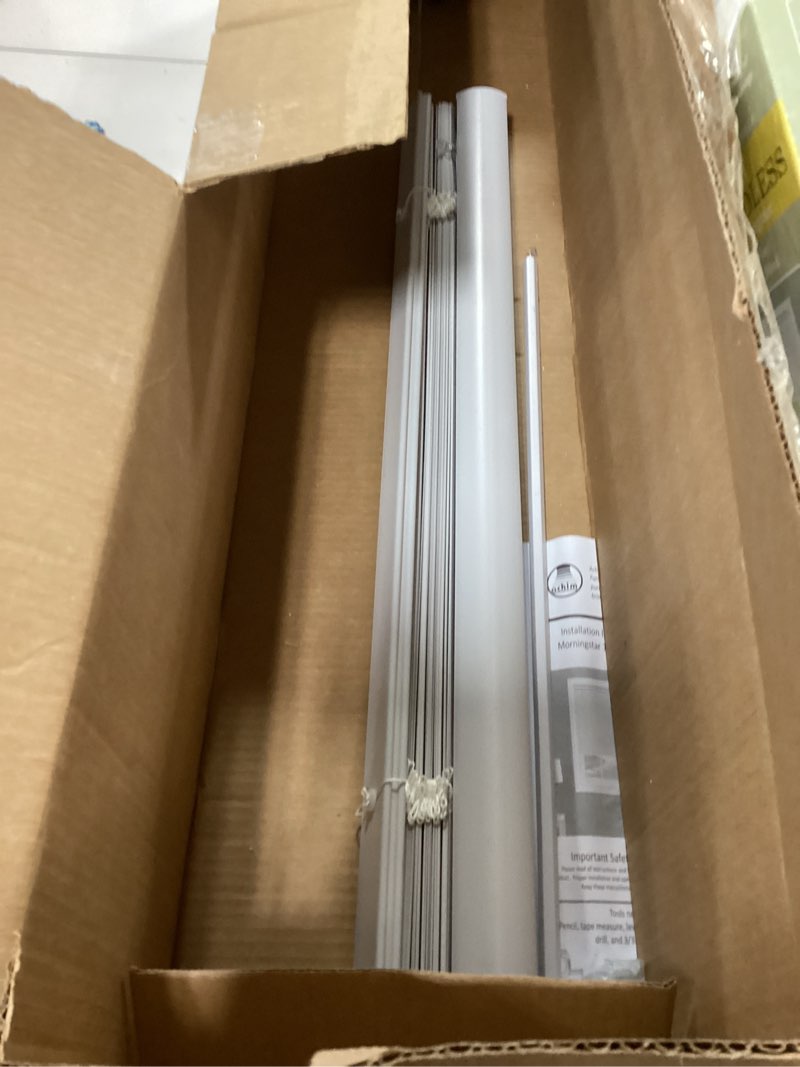 Condition photo showing As Is for Cordless Light Filtering Mini Blind - 28 Inch Width, 48 Inch Length, 1" Slat Size - Pearl White - Cordless GII Morningstar Horizontal Windows Blinds for Interior by Achim Home Decor 28"W x 48"H Pearl White