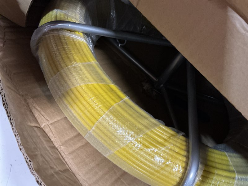 Condition photo showing Good Condition for 6mm (1/4") x 500ft (152m) fiberglass duct rodder, heavy-duty electrical fish tape cable puller with durable steel reel stand & cage wheel, wire running rod for conduit installations yl251208001
