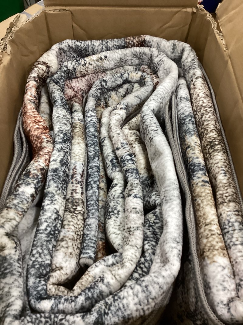 Condition photo showing As Is for vivorug washable rug, ultra soft area rug 8x10, non slip abstract rug carpet, stain resistant rugs for living room bedroom, modern fluffy rug (gray/rust, 8'x10') colorful/ multi 8' x 10' (rectangular)