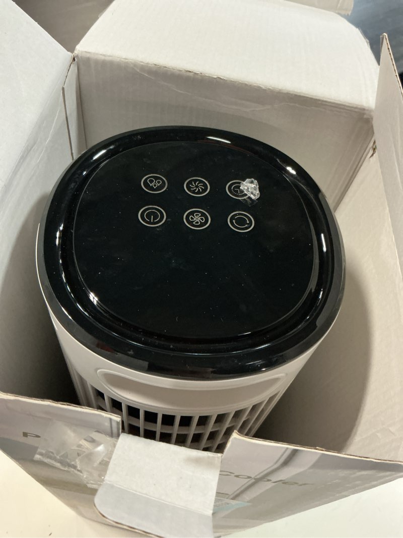 Condition photo showing Good Condition for portable air conditioners, 4 in 1 evaporative air cooler, 1000ml tower fan with remote, 3 wind speeds&turbo mode, 2 mist,10h timer, 90° oscillation portable ac for home, office (off white) off-white