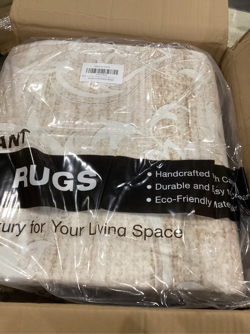 Condition photo showing Good Condition for soalmost 9x12 washable area rugs for living room, vintage floral non-slip low pile neutral rug soft throw large carpet for dining room bedroom farmhouse home office (beige, 9'x12') beige 9' x 12' (rectangular)