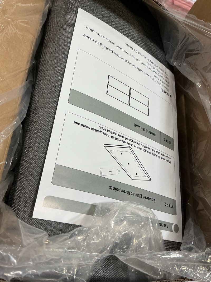 Condition photo showing Good Condition for ifnow upholstered wall mounted headboard, 3d soundproof wall panels peel and stick headboard for queen size, home decor, reusable and removable tufted bed headboards in dark grey(9 panels, 10" x 24") fabric-dark grey queen