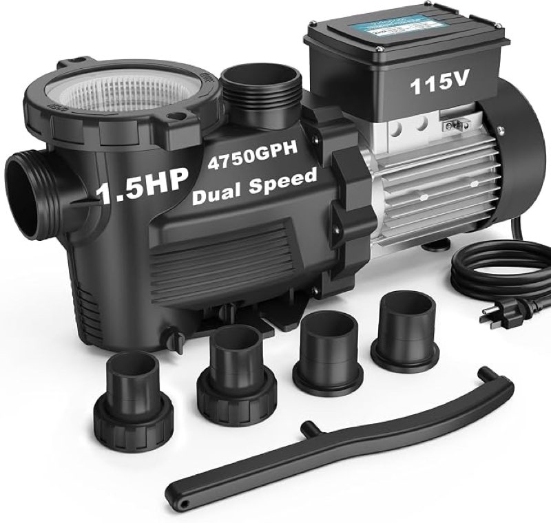 1.5hp in/above ground pool pump 4750gph dual speed high flow 115v powerful self primming swimming pool pumps with filter
