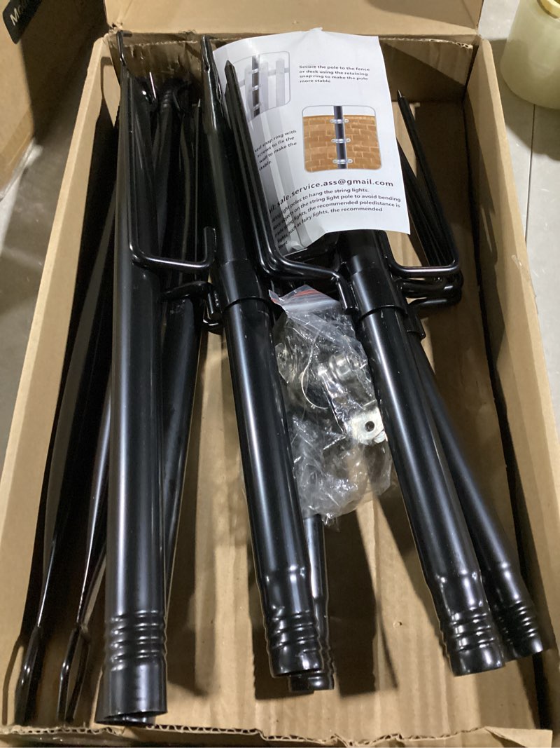 Condition photo showing Good Condition for 10Ft String Light Poles 4 Pack,Light Poles for Outside Lights,Outdoor with Fence Brackets Hanging Lights,Metal Stand Deck Patio Backyard 4 Pack 10Ft String Light Poles