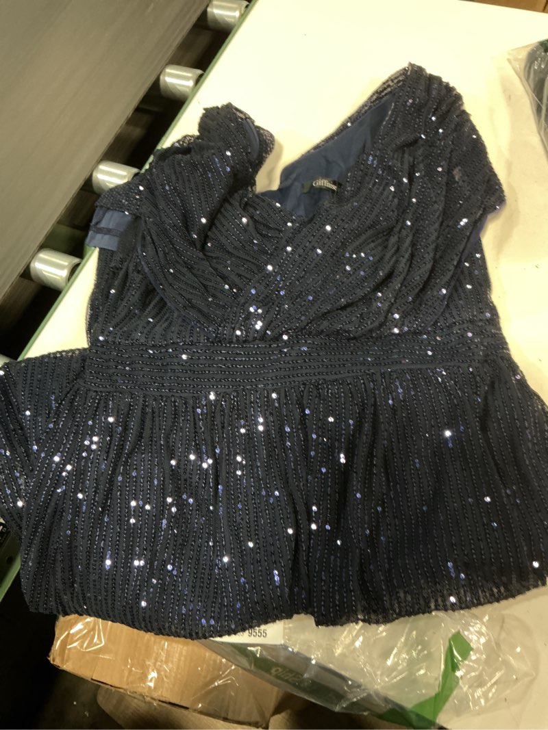 Condition photo showing Good Condition for Giffniseti Women's V Neck Sequin Ball Gown Formal Maxi Dress A-Line Prom Evening Party Gowns Black X-Large