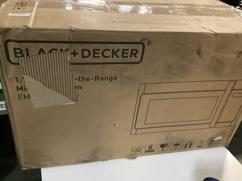 Condition photo showing New/Like New for BLACK+DECKER Over the Range Microwave Oven with Vent and One-Touch Auto Cooking, 1.7 cu. ft. OTR Over Stove Microwave, Stainless Steel, 1000 Watts, EM044K6CE-SS