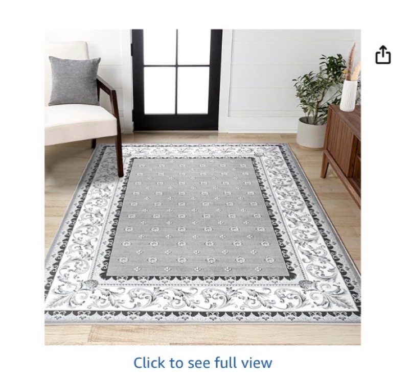 JONATHAN Y Acanthus French Border Gray/Cream Indoor Area Rug, 5x8, Vintage, Bohemian, Easy-Cleaning 