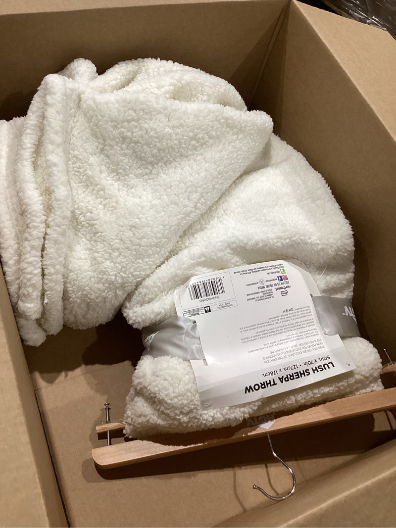 Condition photo showing Good Condition for northwest hgtv teddy sherpa faux fur throw blanket, ultra soft cozy layer for bed or couch, plush velvety texture for snuggling, lounging, or home décor, 50 x 70 inches, ivory