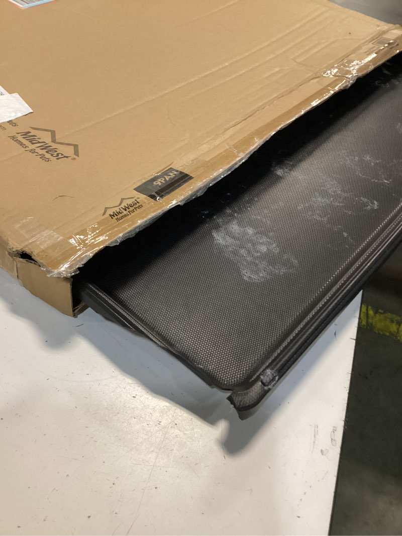 Condition photo showing As Is for midwest homes for pets 42-inch replacement pan, measures 41.3 x 27.75 x 1 inches, universal leak-proof tray for dog crates & multi-purpose use, fits most standard 42" wire crates black 41.3"l x 1.0"w x 27.8"h