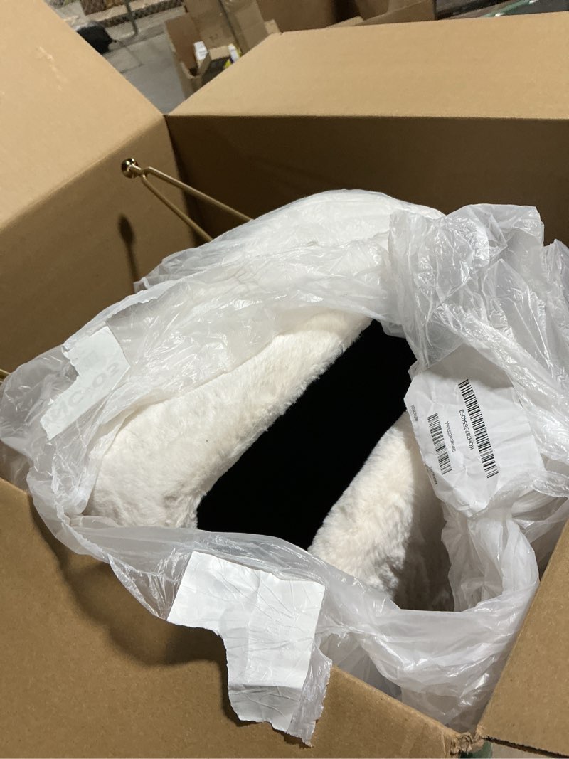 Condition photo showing As Is for GREENSTELL Vanity Stool Chair with Storage and Folding Back, 15.8" x 16.5" x 33" Square Faux Fur Soft Ottoman, 4 Metal Legs with Anti-Slip Feet, Furry Padded Seat for Makeup, Bedroom, White White 15.8" x 16.5" x 33"