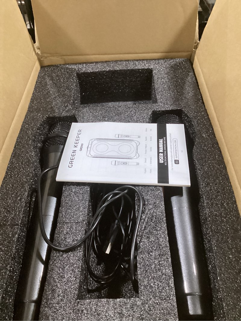 Condition photo showing Good Condition for gkd40 portable karaoke machine for kids & adults, bluetooth speaker with pa system, 2 wireless rechargeable microphones, led party speaker with 4' woofers & led light for home, outdoor party & singing