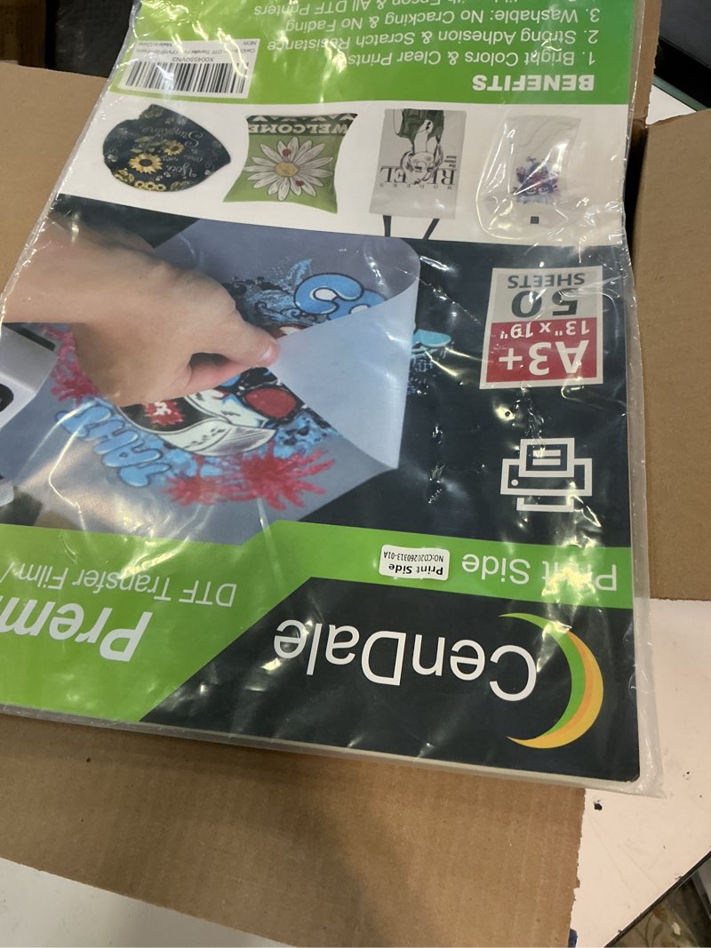 Condition photo showing Good Condition for cendale premium dtf transfer film 13"x19" - a3 plus 50 sheets double-sided matte clear pretreat sheets pet heat transfer paper for diy direct print on all fabric and colors t-shirts textile a3 plus (13"x19")-50 sheets