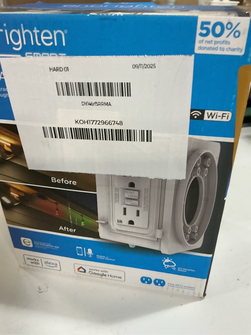 Condition photo showing New/Like New for enbrighten vibe add-an-outlet light adapter, smart outdoor outlet with two gfci outlets for porch lights, security cameras, direct wire, compatible with alexa, google assistant, white, 80750