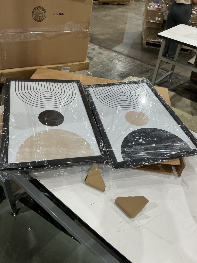 Condition photo showing Good Condition for mid century modern wall art prints set of 2 neutral abstract geometric wall art boho canvas prints mid century eoind wall decor modern abstract pictures artwork for home room 16x24 inch black framed 16x24 inch black framed mid century prints