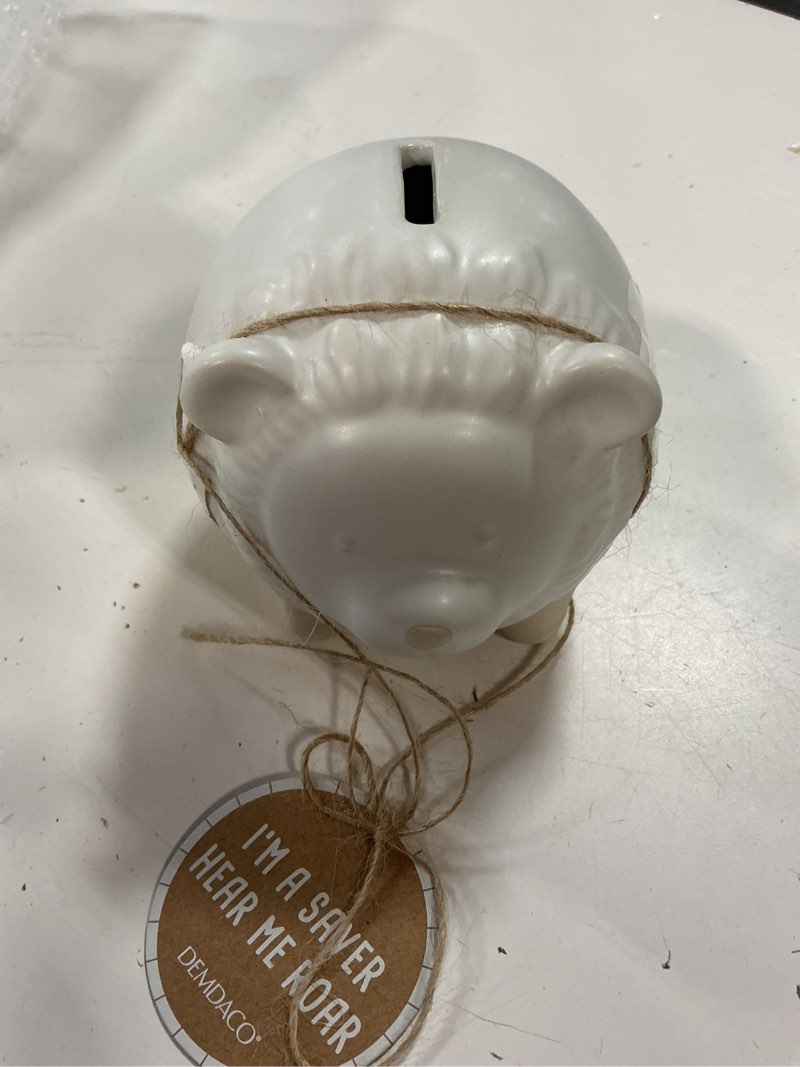 Condition photo showing Good Condition for demdaco 5004820137 saver hear me roar classic white and tan 4 x 3.5 inch stoneware piggy savings money coin bank lion