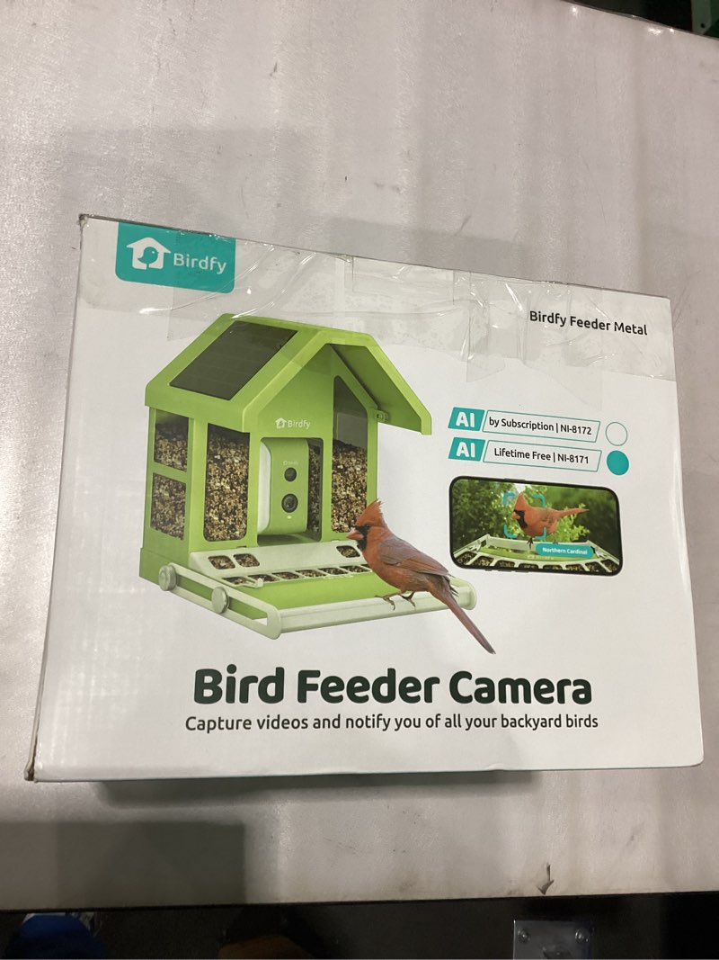 Condition photo showing As Is for Birdfy Smart Bird Feeder with Camera, Durable Metal Feeders for Outdoors, Auto-Identify & Record Vid