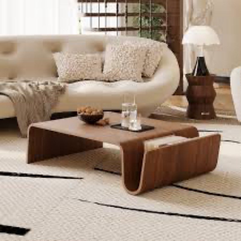 41.3" Modern Wood Brown Coffee Table, Solid Wood Living Room Table