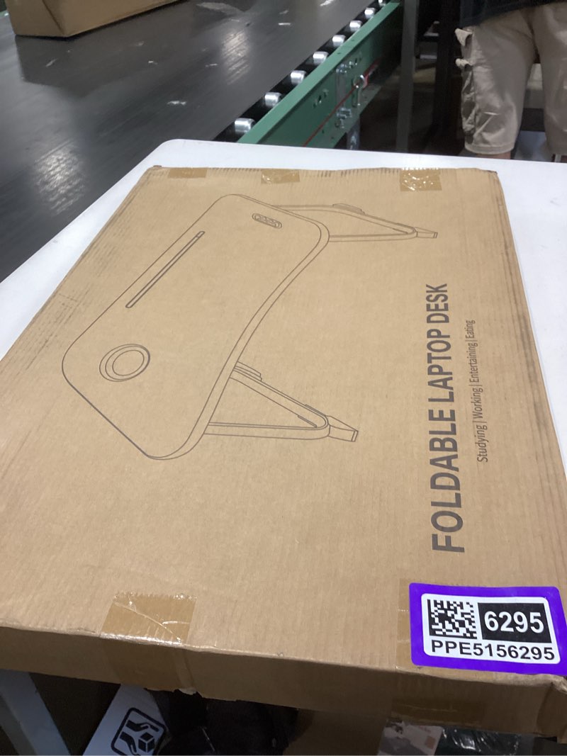 Condition photo showing New/Like New for laptop bed desk, foldable lap desk, portable lap table, laptop stand with cup holder & tablet slot & lifting handle for working writing drawing & eating - white