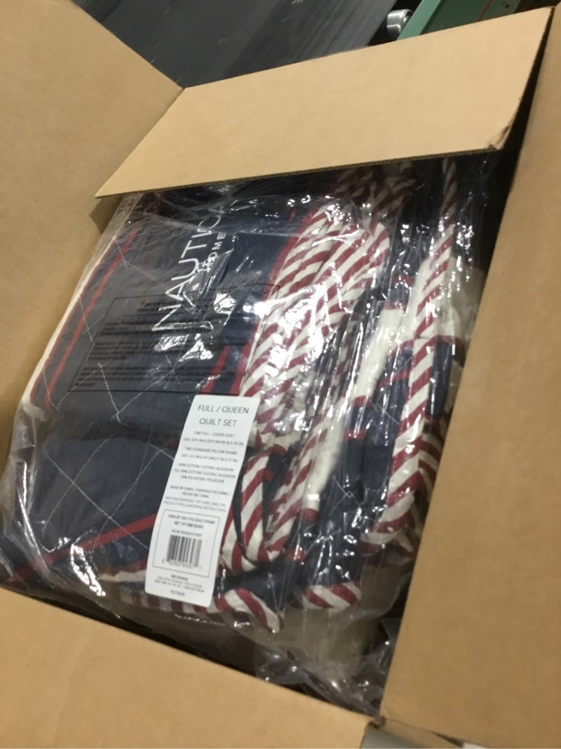 Condition photo showing Good Condition for Nautica - Queen Quilt Set, Soft & Breathable Cotton Bedding with Medium Weight Feel, Reversible 3 Piece Bed Set with Matching Pillowcases (Wesley Navy) Queen Wesley Navy