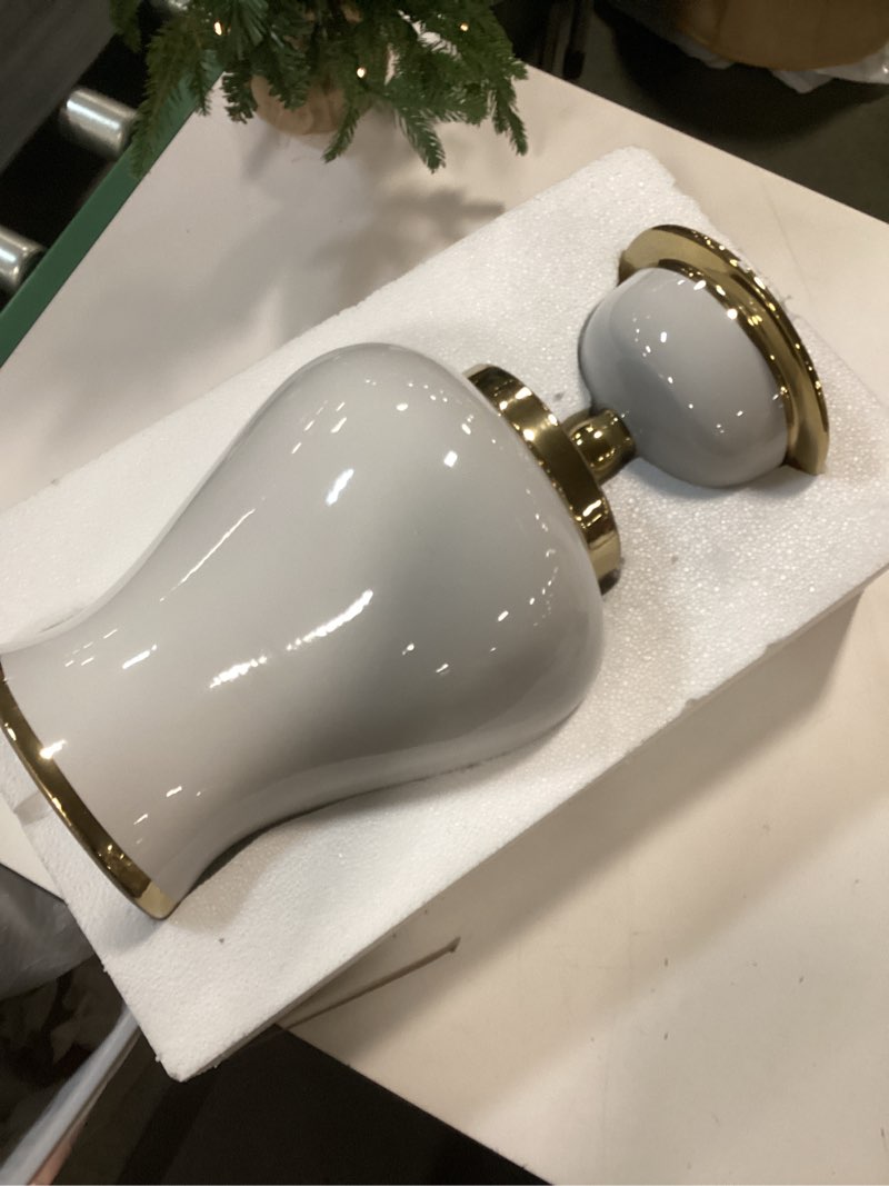 Condition photo showing New/Like New for ,18"Ginger Jar,White Ginger Jar with Gold Trim,Ginger Jar Vase Decor, Ceramic Decorative Jars for Home, Office, Table, Living Room, Bookshelf, Mantle Fireplace, Centerpieces,18" White 18“