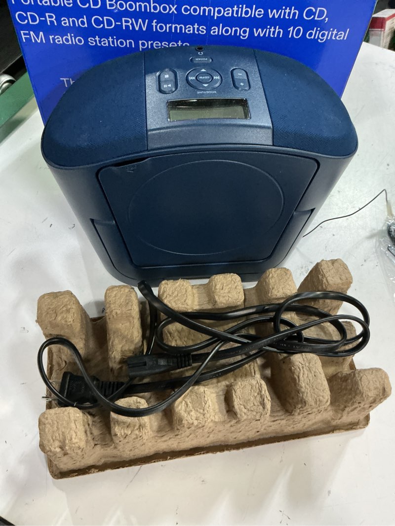 Condition photo showing Good Condition for onn. portable cd boombox with digital fm radio, navy