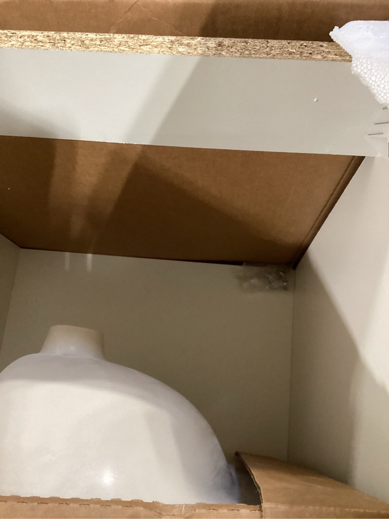Condition photo showing Good Condition for 1k+ bought last week project source dover 24-in light gray single sink bathroom vanity with white cultured marble 