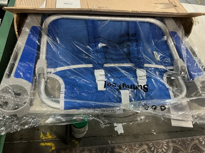 Condition photo showing New/Like New for sunnyfeel extra wide 28" low beach chair 5 position lay flat, xl oversized portable folding camping chairs with cup holder for outdoor/trip, lightweight foldable backpack beach chair for adults plastic armrest 1 navy blue
